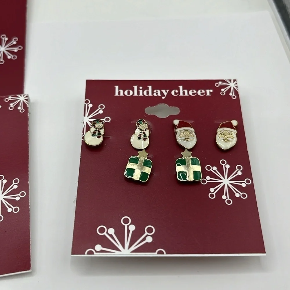 Christmas Brooches 5 and Set  and 1 Set Earrings Snowman Bell Penguin Angel Pins